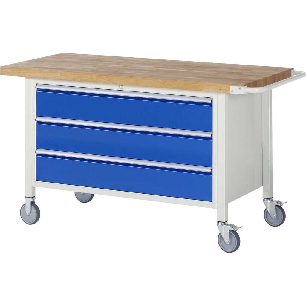 Illustration du produit: RAU Établi mobile série 8000, HxlxP 880-1 080 x 1 500 x 700 mm, 3 tiroirs extractibles à 100 % 3 x 180 mm, capacité de charge des tiroirs 50 kg