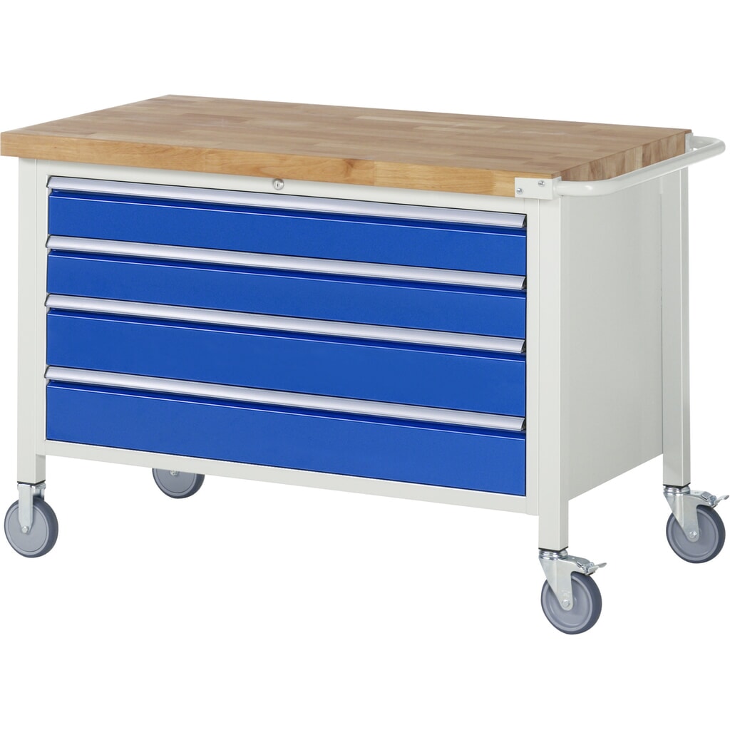 Illustration du produit: RAU Établi mobile série 8000, HxlxP 880 x 1 250 x 700 mm, 4 tiroirs extractibles à 100 % 2 x 120, 2 x 150 mm, capacité de charge des tiroirs 50 kg