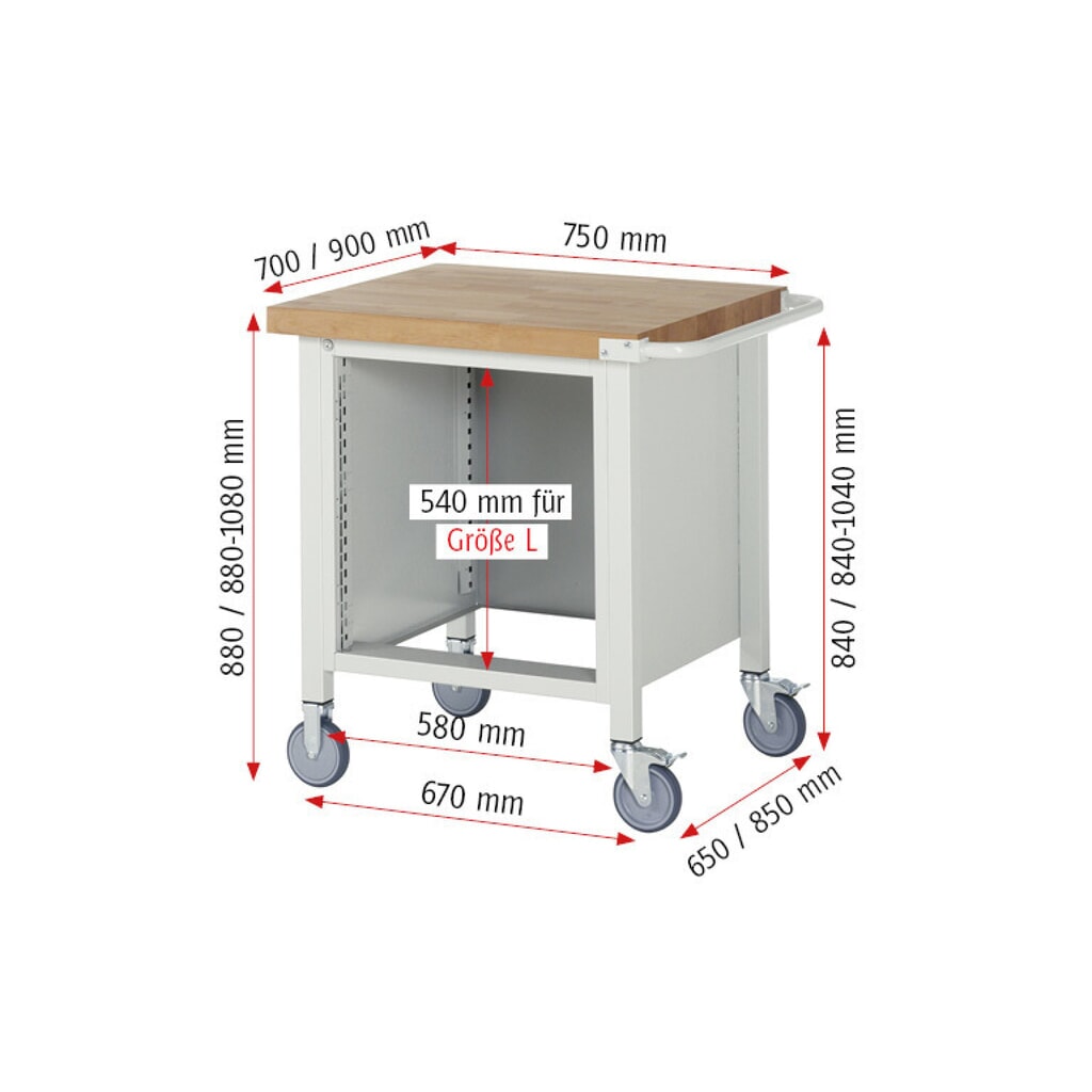 N° de l'image du produit 8 : RAU établi mobile série 8000, 1 caisson, HxlxP 880-1 080 x 750 x 700 mm, 4 tiroirs 2 x 120, 2 x 150 mm