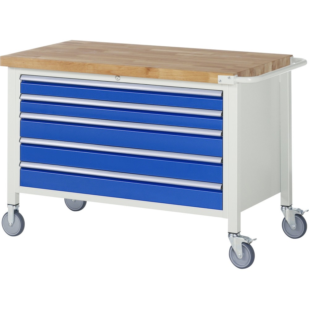 Numéro de l'image du produit 1: RAU Établi mobile série 8000, HxlxP 880-1 080 x 1 250 x 700 mm, 5 tiroirs extractibles à 90 %, capacité de charge des tiroirs 50 kg