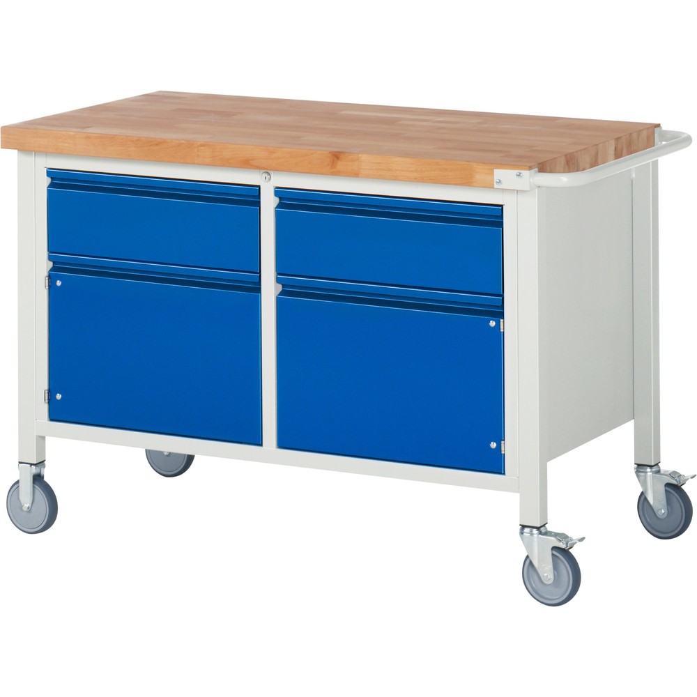 Numéro de l'image du produit 1: RAU Établi mobile série 8000, 1 caisson double, 2 portes battantes, HxlxP 880 x 1 250 x 700 mm, 2 tiroirs 2 x 180 mm