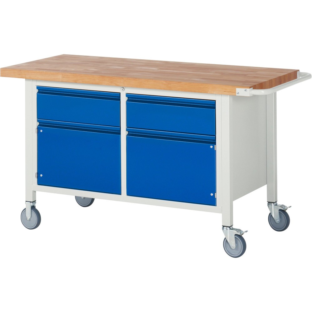 Numéro de l'image du produit 1: RAU Établi mobile série 8000, 1 caisson double, 2 portes battantes, HxlxP 880 x 1 500 x 700 mm, 2 tiroirs 2 x 180 mm