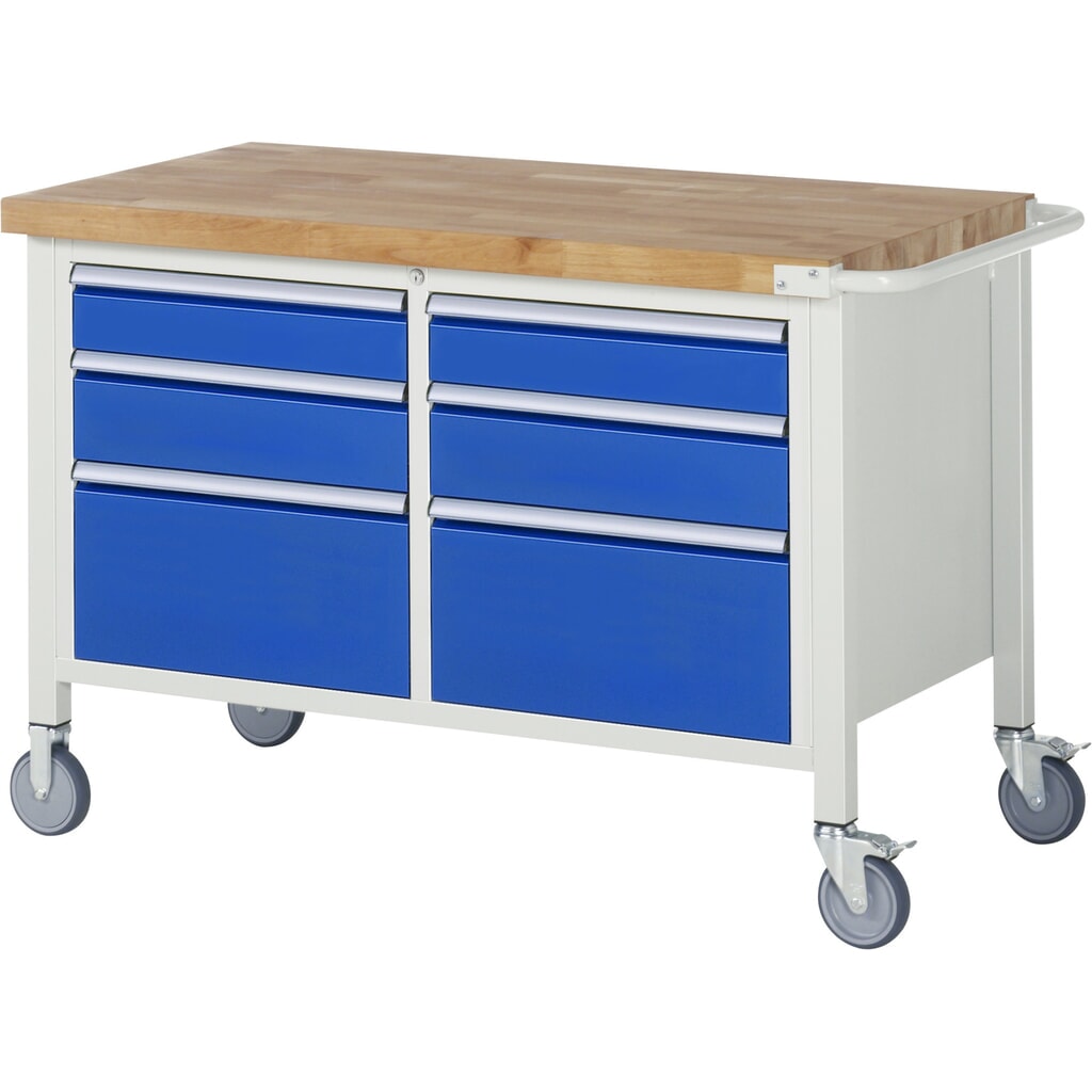 Illustration du produit: RAU Établi mobile série 8000, 1 double caisson, HxlxP 880-1 080 x 1 250 x 700 mm, 6 tiroirs extractibles à 90 %