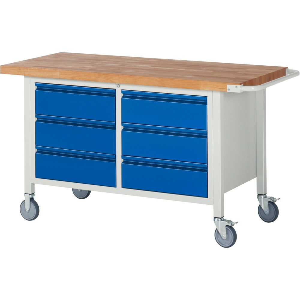 Numéro de l'image du produit 1: RAU Établi mobile série 8000, 1 caisson double, HxlxP 880 x 1 500 x 700 mm, 6 tiroirs 6 x 180 mm