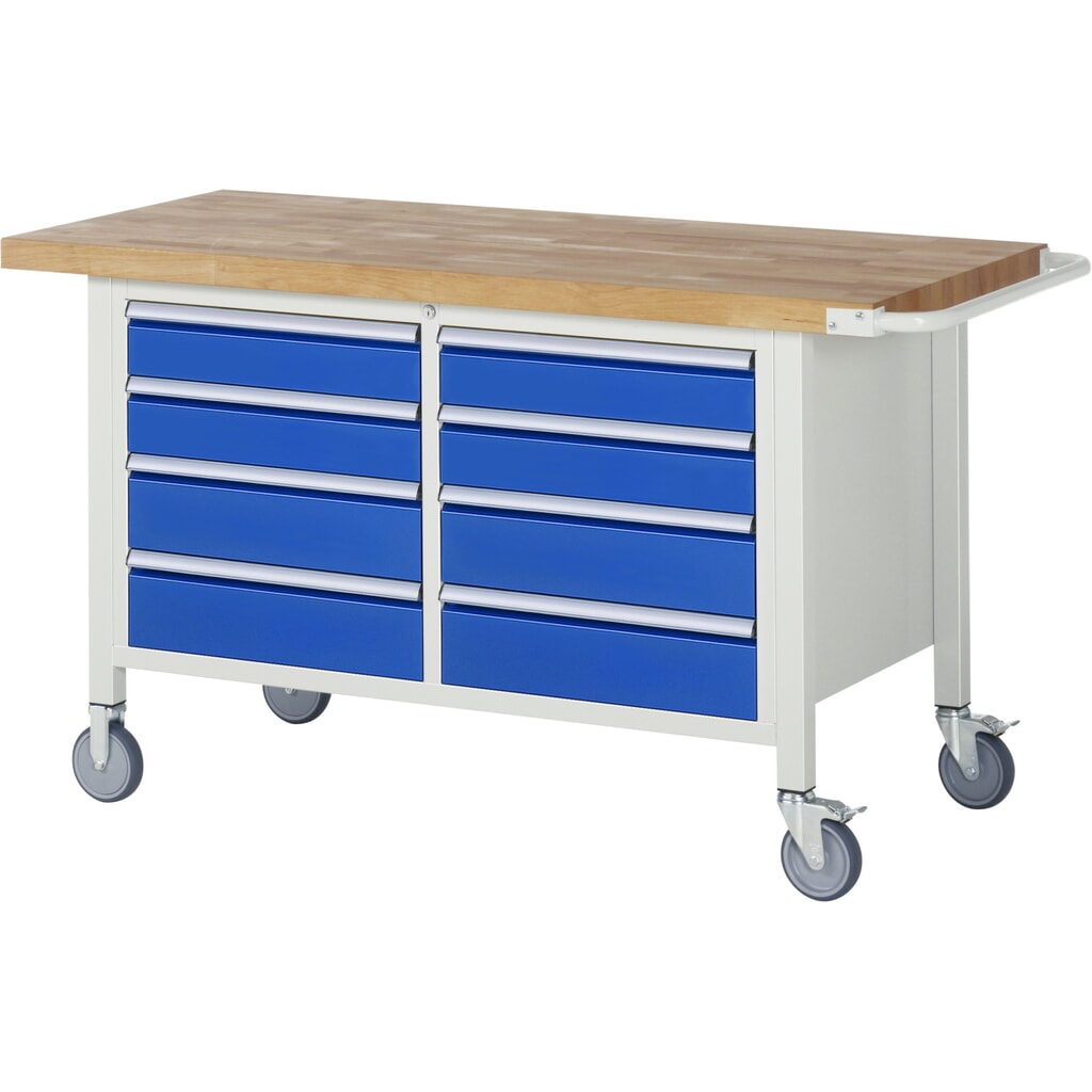 N° de l'image du produit 1 : RAU Établi mobile série 8000, 1 caisson double, HxlxP 880 x 1 500 x 700 mm, 8 tiroirs