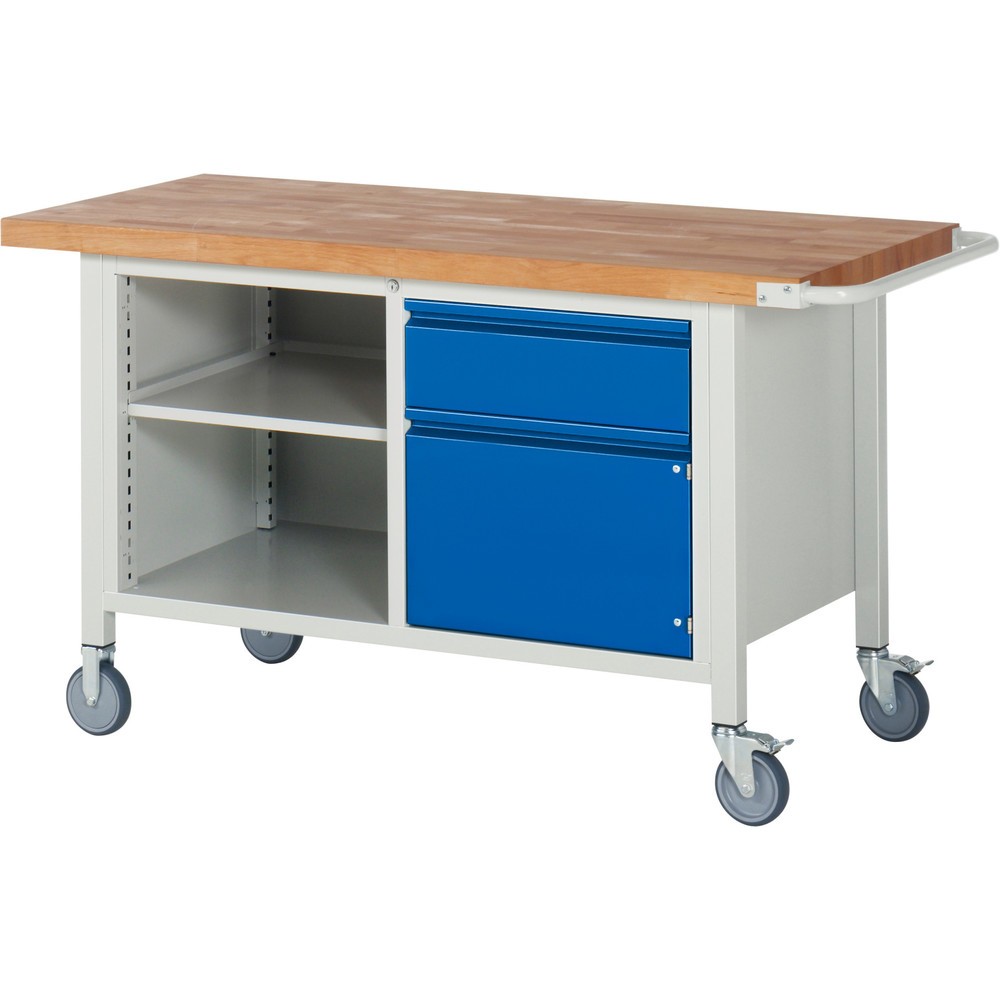 Numéro de l'image du produit 1: RAU Établi mobile série 8000, 1 caisson double, 1 tablette, 1 porte battante, HxlxP 880 x 1 500 x 700 mm, 1 tiroir 1 x 180 mm