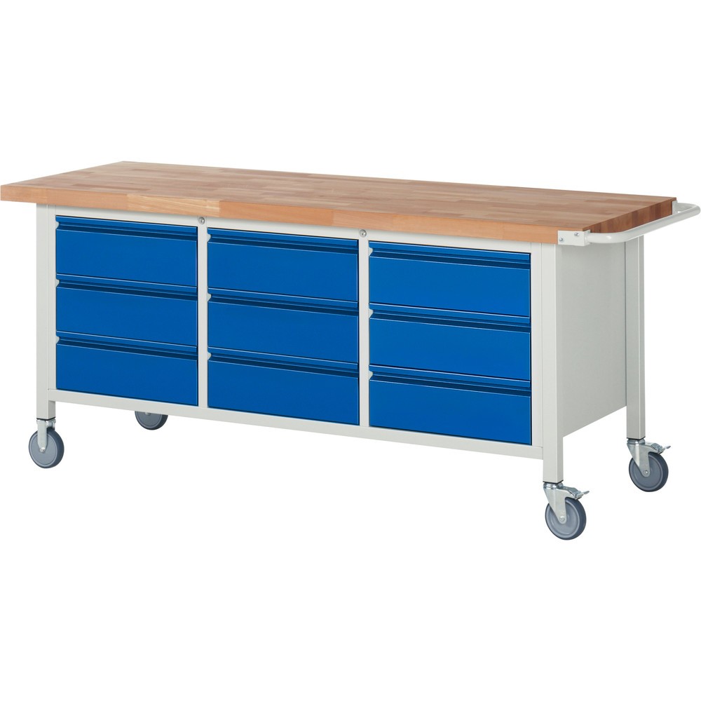 Numéro de l'image du produit 1: RAU Établi mobile série 8000, 1 caisson triple, HxlxP 880 x 2 000 x 700 mm, 9 tiroirs 9 x 180 mm