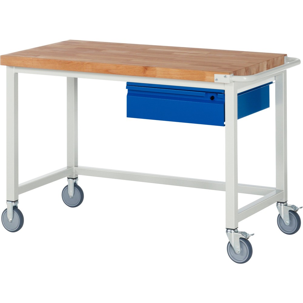 N° de l'image du produit 1 : RAU Établi mobile série 8000, Plan de travail en hêtre massif, épaisseur 40 mm, HxlxP 880 x 1 250 x 700 mm, 1 tiroir 1 x 150 mm