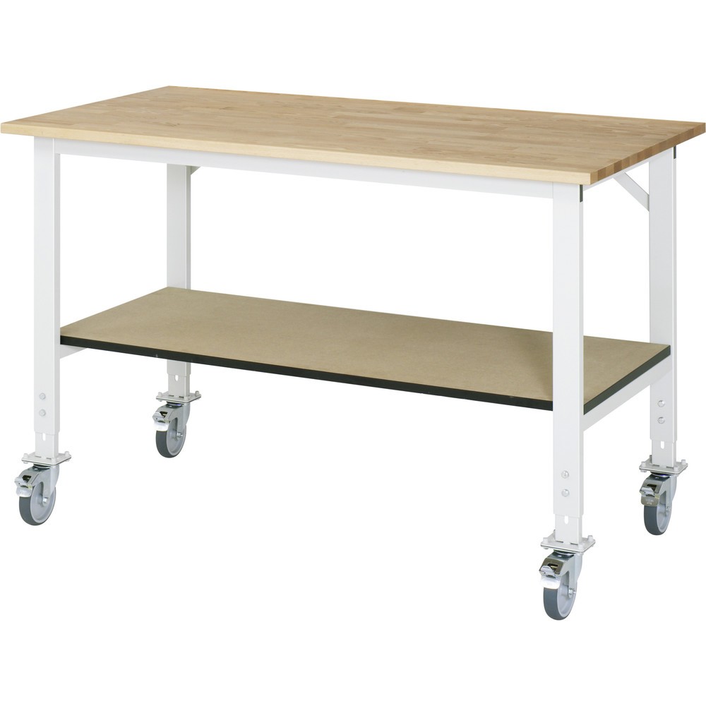 Numéro de l'image du produit 1: RAU Établi mobile réglable en hauteur série TOM, HxlxP 760-1 080 x 1 500 x 800 mm, Plan de travail en hêtre massif