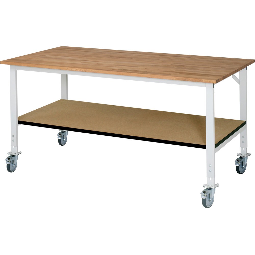 Numéro de l'image du produit 1: RAU Établi mobile réglable en hauteur série TOM, HxlxP 760-1 080 x 2 500 x 1 000 mm, Plan de travail en hêtre massif