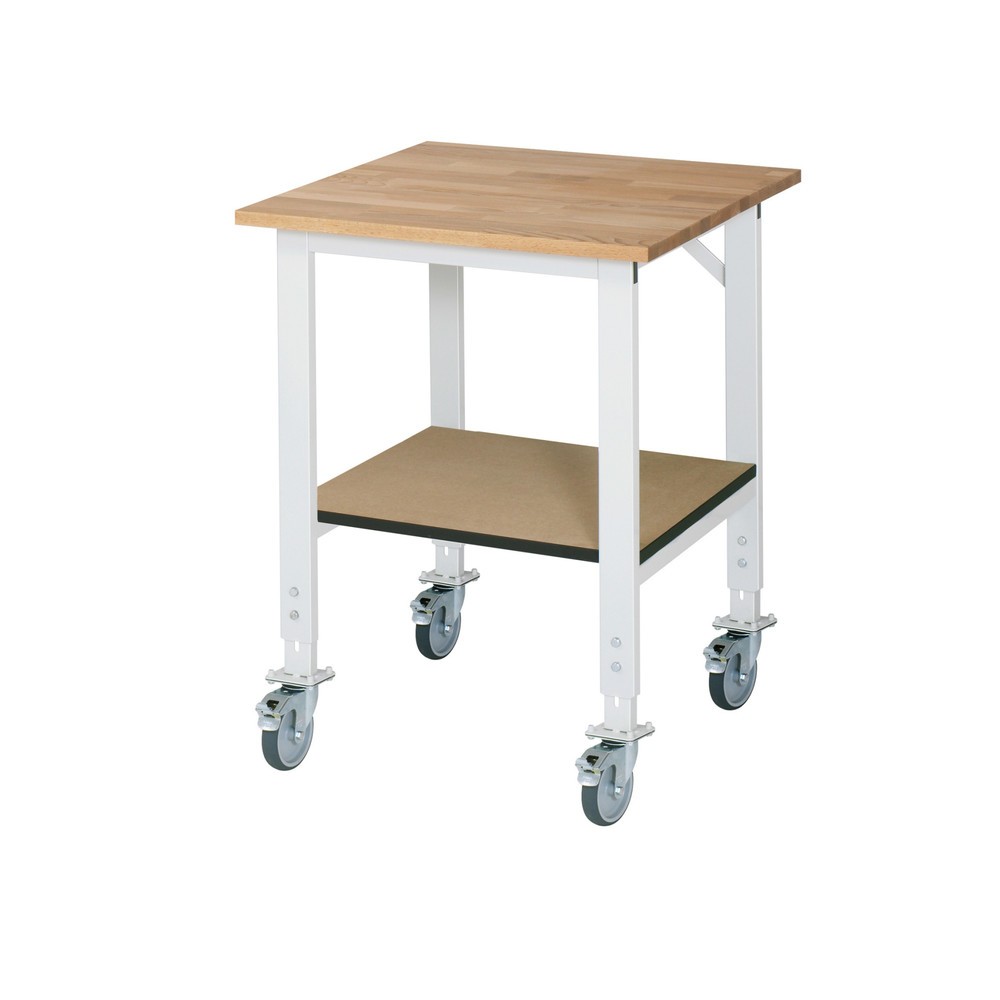 Numéro de l'image du produit 1: RAU Établi mobile réglable en hauteur série TOM, HxlxP 760-1 080 x 750 x 800 mm, Plan de travail en hêtre massif