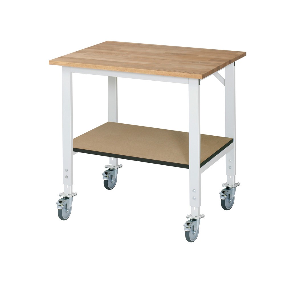 Numéro de l'image du produit 1: RAU Établi mobile réglable en hauteur série TOM, HxlxP 760-1 080 x 1 000 x 800 mm, Plan de travail en hêtre massif