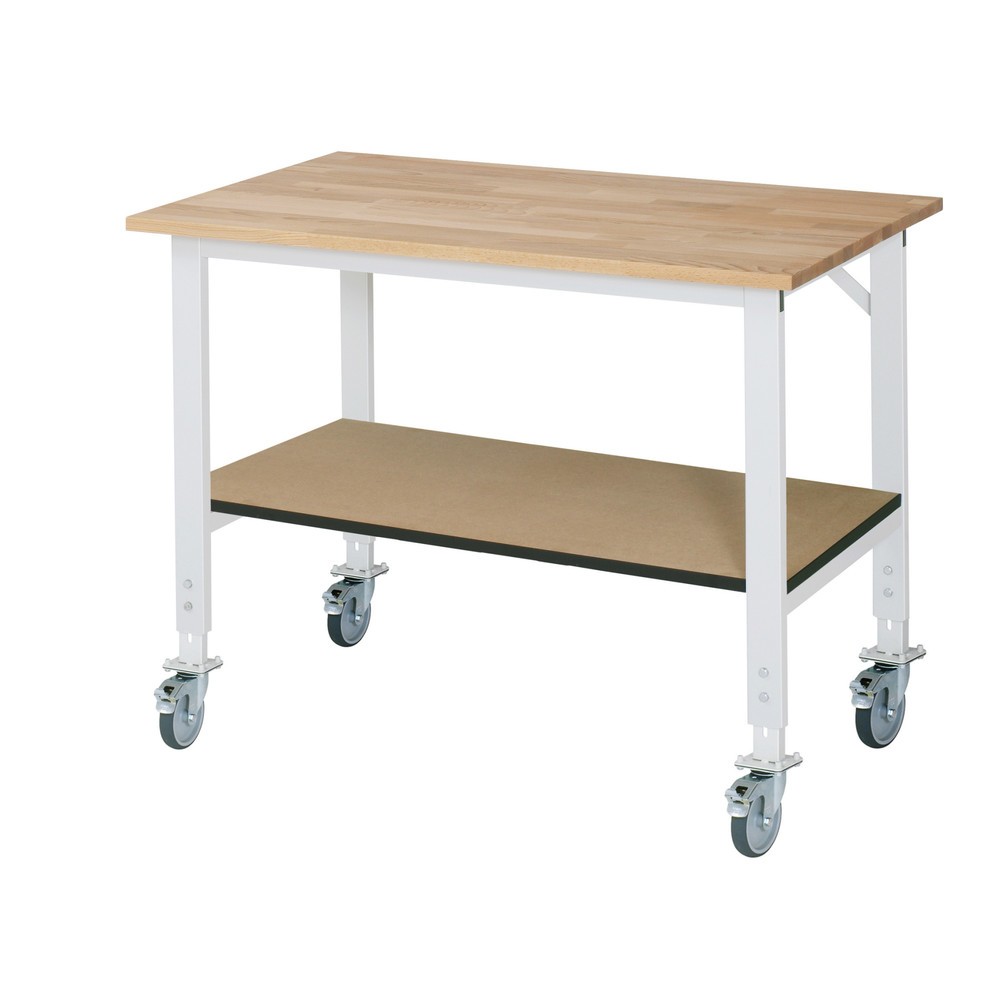 Numéro de l'image du produit 1: RAU Établi mobile réglable en hauteur série TOM, HxlxP 760-1 080 x 1 250 x 800 mm, Plan de travail en hêtre massif