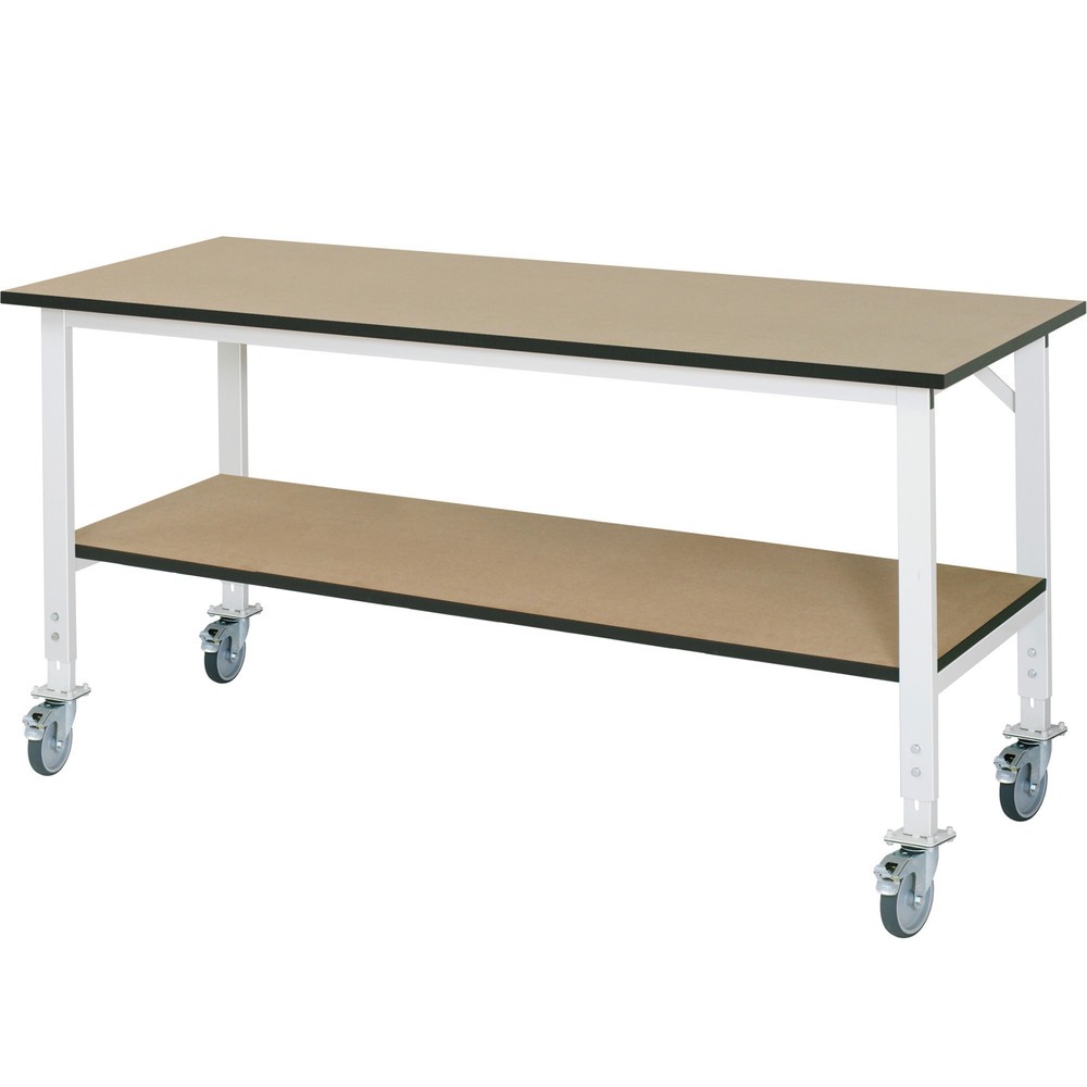 Numéro de l'image du produit 1: RAU Table de travail mobile réglable en hauteur Série TOM, HxlxP 760-1 080 x 2 500 x 800 mm, plan de travail en MDF