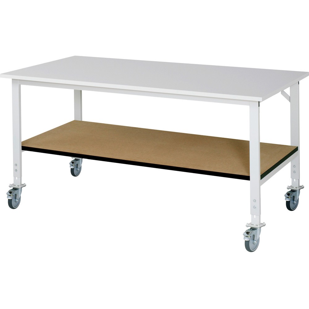 Numéro de l'image du produit 1: RAU Table de travail mobile réglable en hauteur Série TOM, HxlxP 760-1 080 x 2 500 x 1 000 mm, plan de travail avec revêtement en mélamine