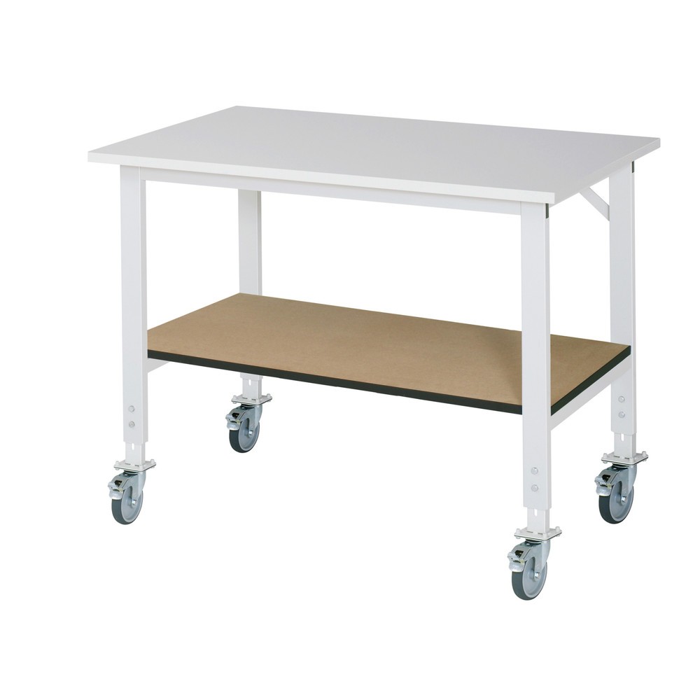 Numéro de l'image du produit 1: RAU Table de travail mobile réglable en hauteur Série TOM, HxlxP 760-1 080 x 1 250 x 800 mm, plan de travail avec revêtement en mélamine