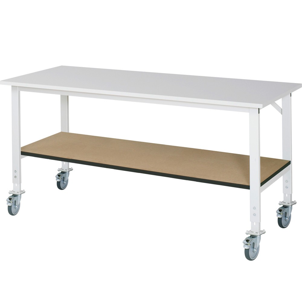Numéro de l'image du produit 1: RAU Établi mobile réglable en hauteur Série TOM, HxlxP 760-1 080 x 2 500 x 800 mm, plan de travail avec revêtement en mélamine