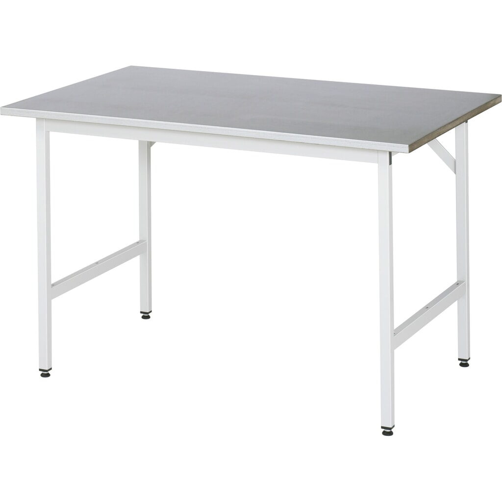 Illustration du produit: RAU Établi réglable en hauteur série JERRY, HxlxP 800-850 x 1 250 x 800 mm, Plan de travail avec revêtement en tôle d'acier inoxydable