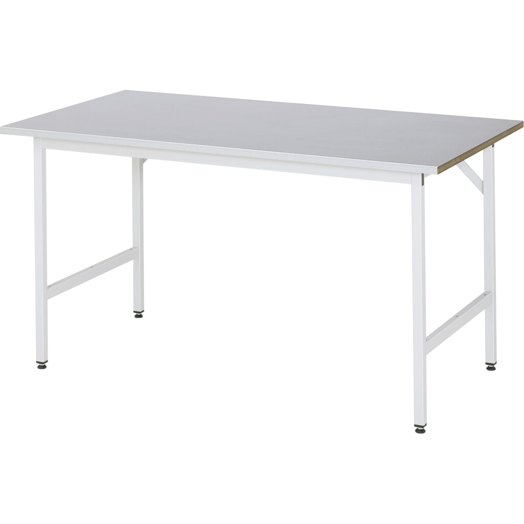 RAU Établi réglable en hauteur série JERRY, HxlxP 800-850 x 1 500 x 800 mm, Plan de travail avec revêtement en tôle d'acier Illustration du produit: RAU Établi réglable en hauteur série JERRY, HxlxP 800-850 x 1 500 x 800 mm, Plan de travail avec revêtement en tôle d'acier
