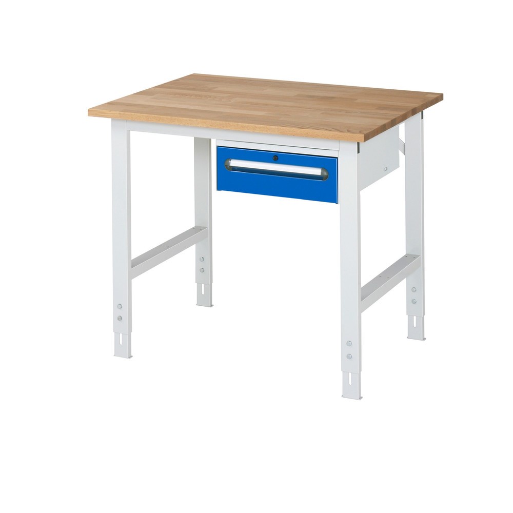 Numéro de l'image du produit 1: RAU Établi réglable en hauteur série TOM, HxlxP 760-1 080 x 1 000 x 800 mm, 1 tiroir, Plan de travail en hêtre massif