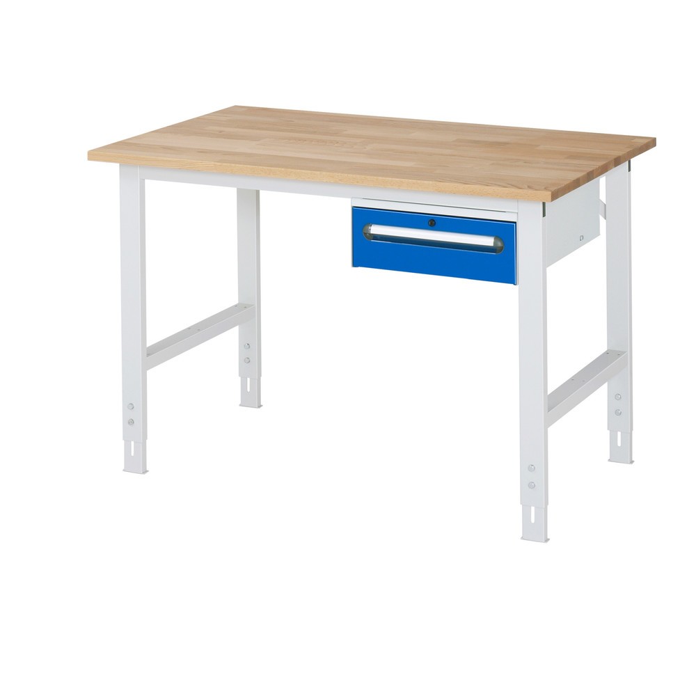 Numéro de l'image du produit 1: RAU Établi réglable en hauteur série TOM, HxlxP 760-1 080 x 1 250 x 800 mm, 1 tiroir, Plan de travail en hêtre massif