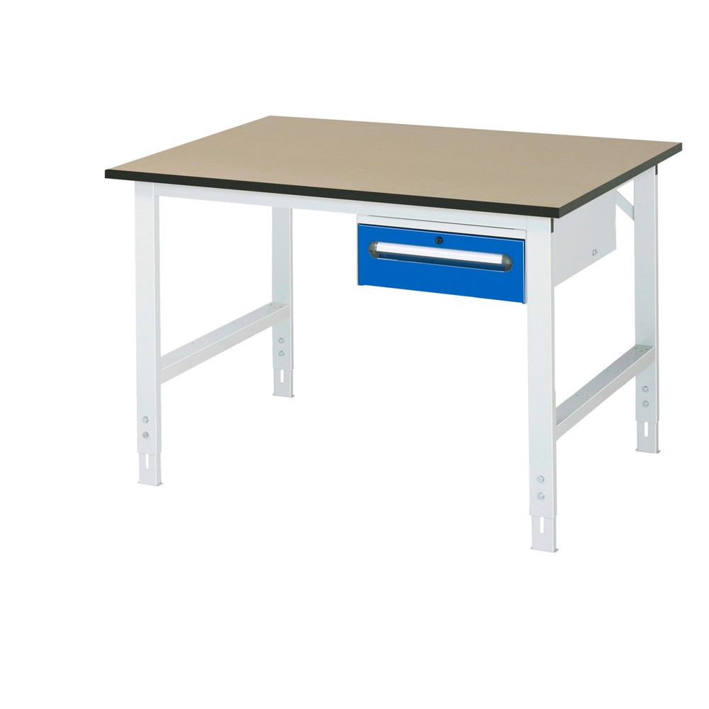Numéro de l'image du produit 1: RAU Établi réglable en hauteur série TOM, HxlxP 760-1 080 x 1 250 x 1 000 mm, 1 tiroir, Plan de travail en MDF