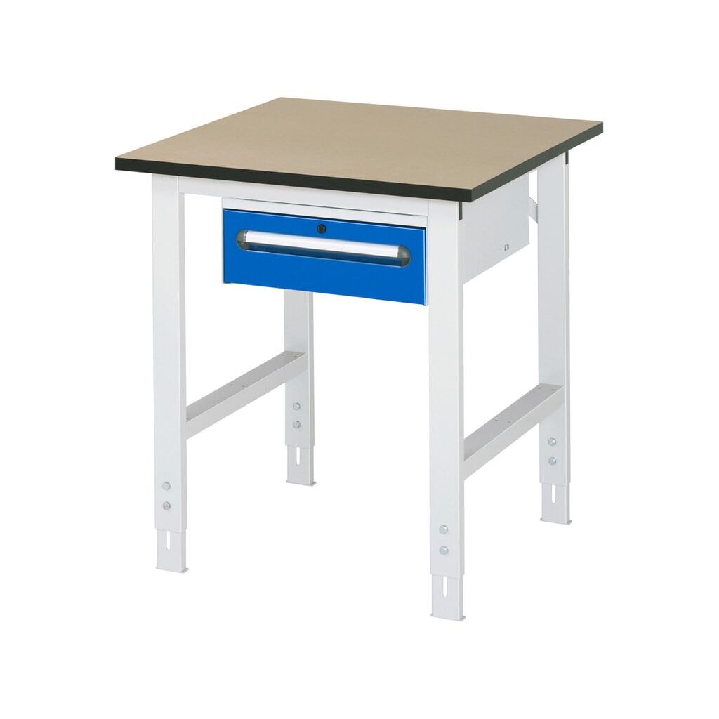 N° de l'image du produit 1 : RAU Table de travail réglable en hauteur Série TOM, HxlxP 760-1 080 x 750 x 800 mm, 1 tiroir, plan de travail en MDF