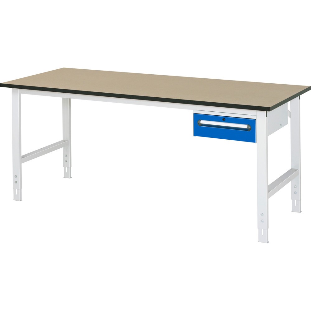 Numéro de l'image du produit 1: RAU Table de travail réglable en hauteur Série TOM, HxlxP 760-1 080 x 2 500 x 800 mm, 1 tiroir, plan de travail en MDF