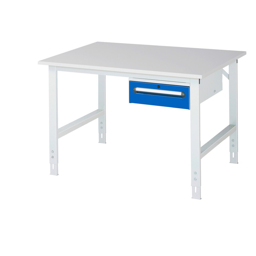 Numéro de l'image du produit 1: RAU Table de travail réglable en hauteur Série TOM, HxlxP 760-1 080 x 1 250 x 1 000 mm, 1 tiroir, plan de travail avec revêtement en mélamine
