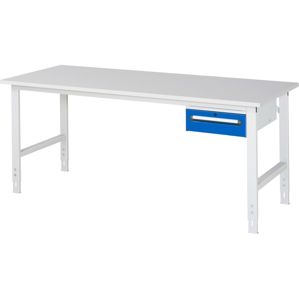 Numéro de l'image du produit 1: RAU Table de travail réglable en hauteur Série TOM, HxlxP 760-1 080 x 2 500 x 800 mm, 1 tiroir, plan de travail avec revêtement en mélamine