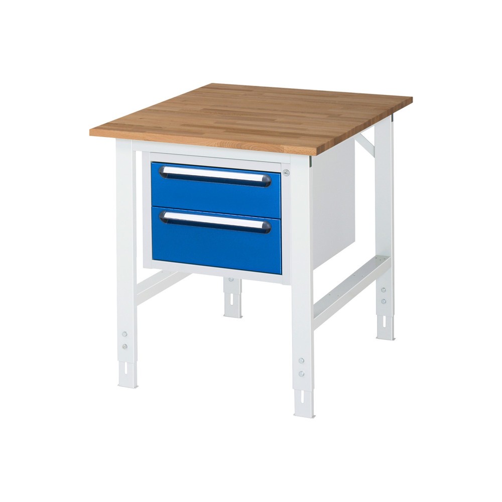 Numéro de l'image du produit 1: RAU Établi réglable en hauteur série TOM, HxlxP 760-1 080 x 750 x 1 000 mm, 2 tiroirs, Plan de travail en hêtre massif