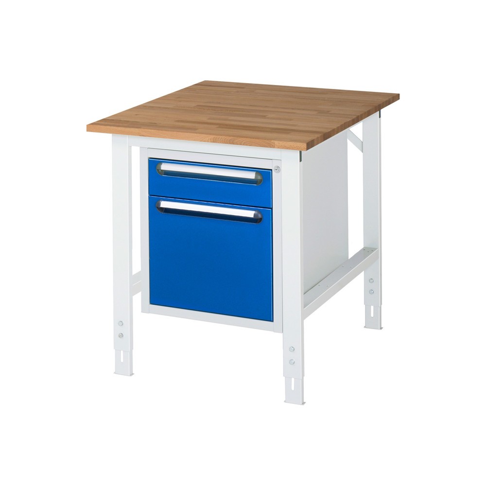 Numéro de l'image du produit 1: RAU Établi réglable en hauteur série TOM, HxlxP 760-1 080 x 750 x 1 000 mm, 2 tiroirs, Plan de travail en hêtre massif