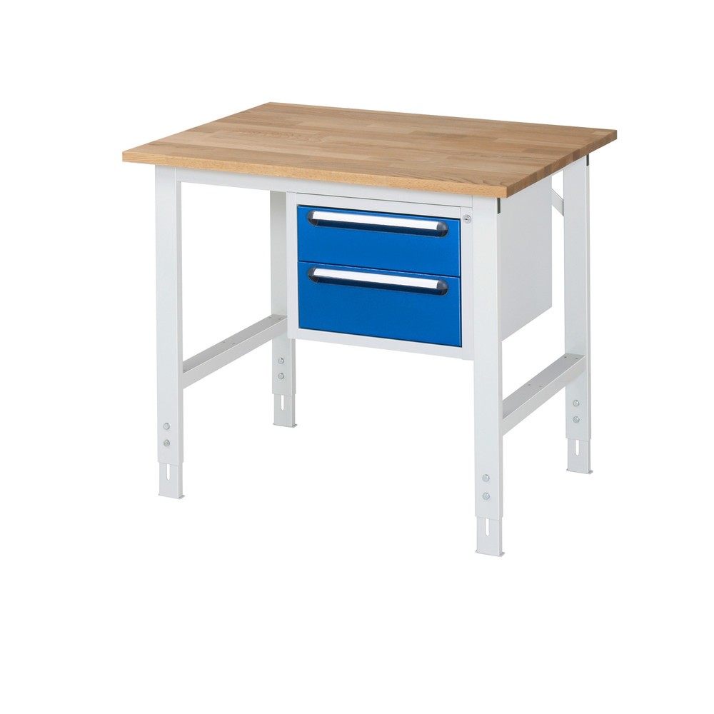 Numéro de l'image du produit 1: RAU Établi réglable en hauteur série TOM, HxlxP 760-1 080 x 1 000 x 800 mm, 2 tiroirs, Plan de travail en hêtre massif