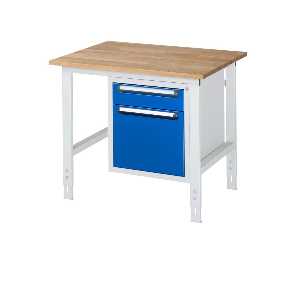 Numéro de l'image du produit 1: RAU Établi réglable en hauteur série TOM, HxlxP 760-1 080 x 1 000 x 800 mm, 2 tiroirs, Plan de travail en hêtre massif