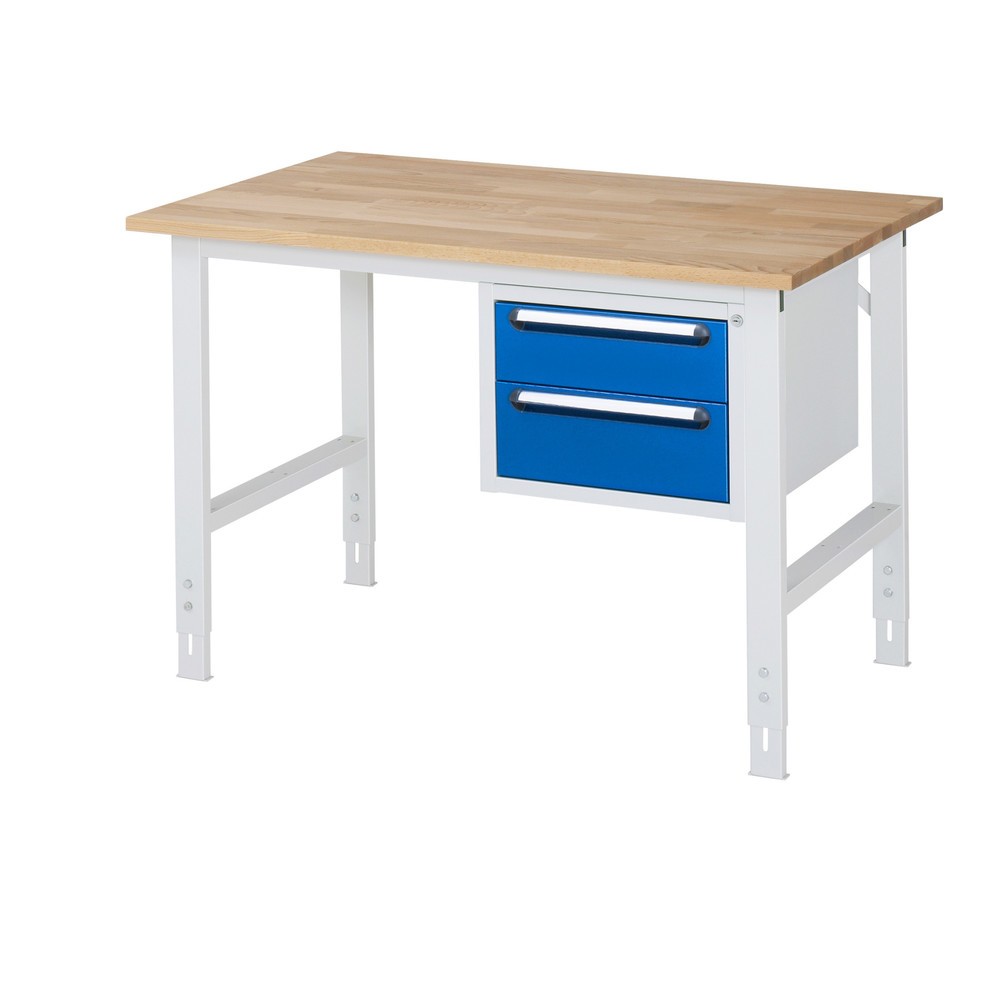 Numéro de l'image du produit 1: RAU Établi réglable en hauteur série TOM, HxlxP 760-1 080 x 1 250 x 800 mm, 2 tiroirs, Plan de travail en hêtre massif