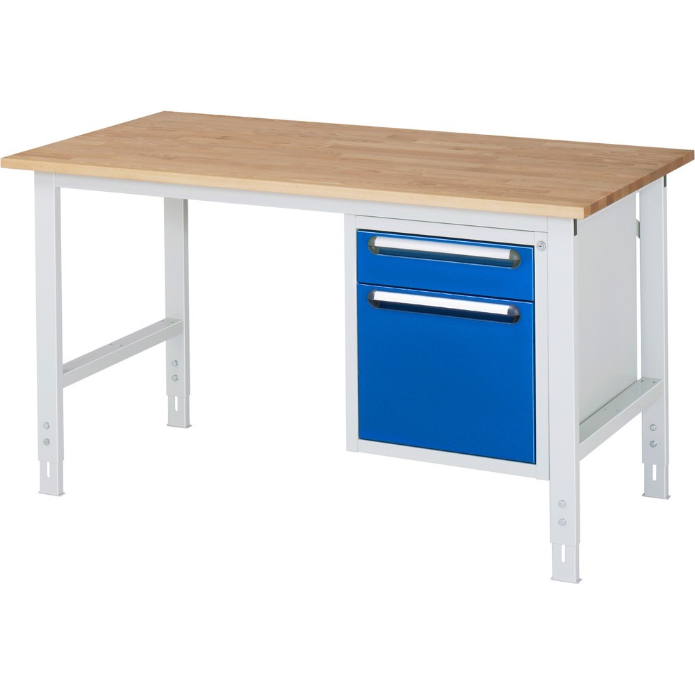 Numéro de l'image du produit 1: RAU Établi réglable en hauteur série TOM, HxlxP 760-1 080 x 1 500 x 800 mm, 2 tiroirs, Plan de travail en hêtre massif