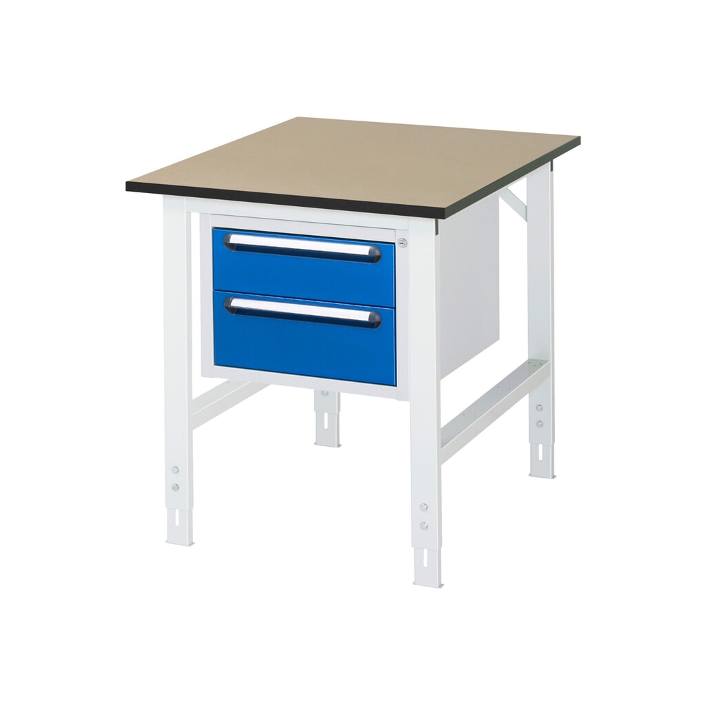 Illustration du produit: RAU Établi réglable en hauteur série TOM, HxlxP 760-1 080 x 750 x 1 000 mm, 2 tiroirs, Plan de travail en MDF