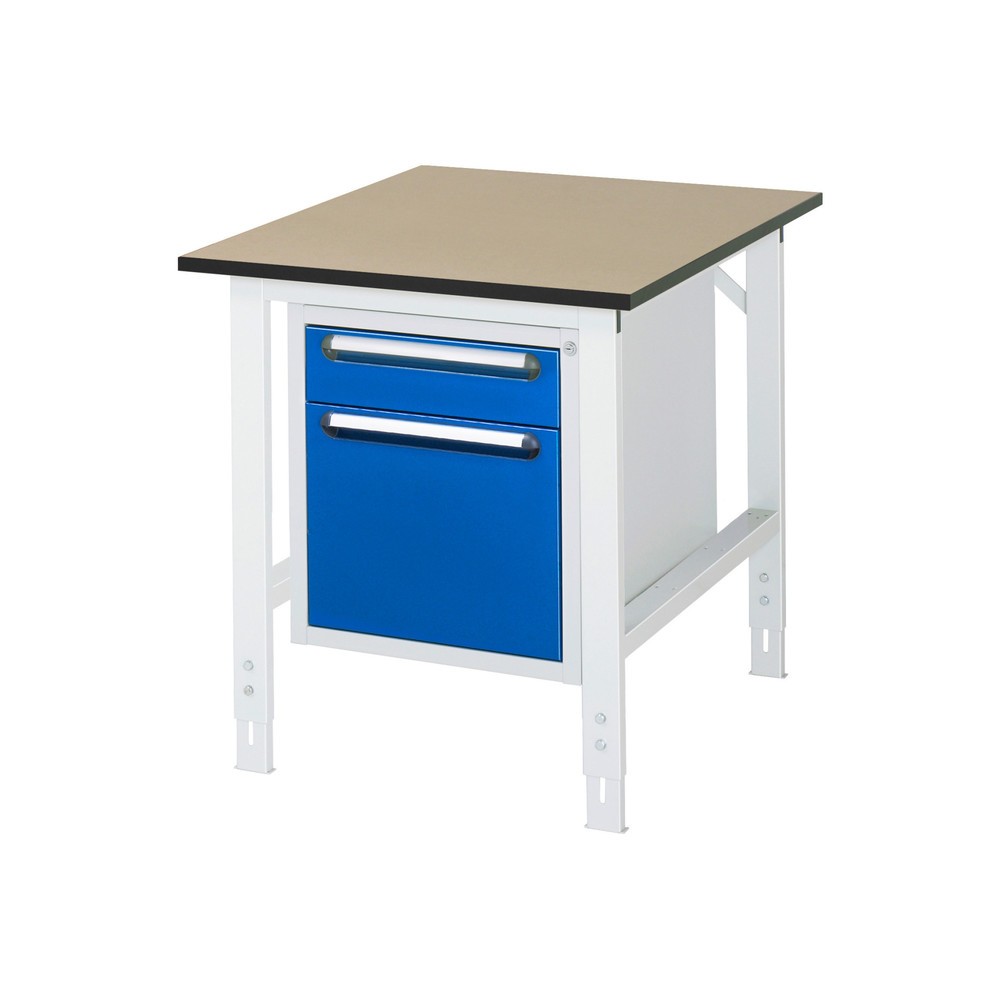 Numéro de l'image du produit 1: RAU Établi réglable en hauteur série TOM, HxlxP 760-1 080 x 750 x 1 000 mm, 2 tiroirs, Plan de travail en MDF