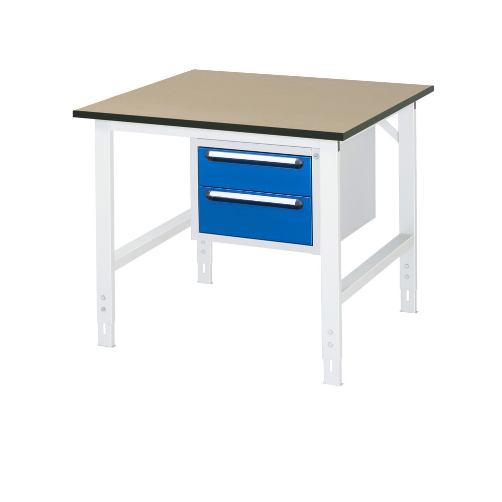 Numéro de l'image du produit 1: RAU Établi réglable en hauteur série TOM, HxlxP 760-1 080 x 1 000 x 1 000 mm, 2 tiroirs, Plan de travail en MDF