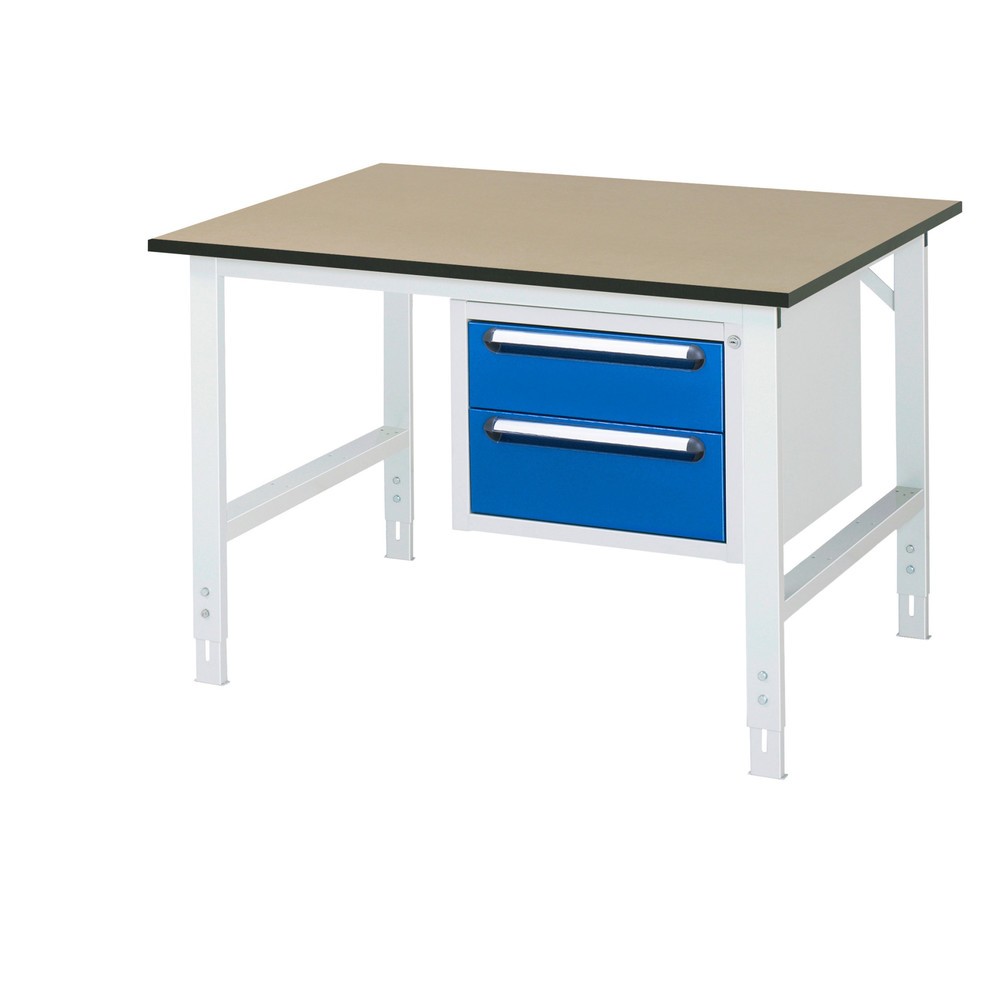Numéro de l'image du produit 1: RAU Établi réglable en hauteur série TOM, HxlxP 760-1 080 x 1 250 x 1 000 mm, 2 tiroirs, Plan de travail en MDF
