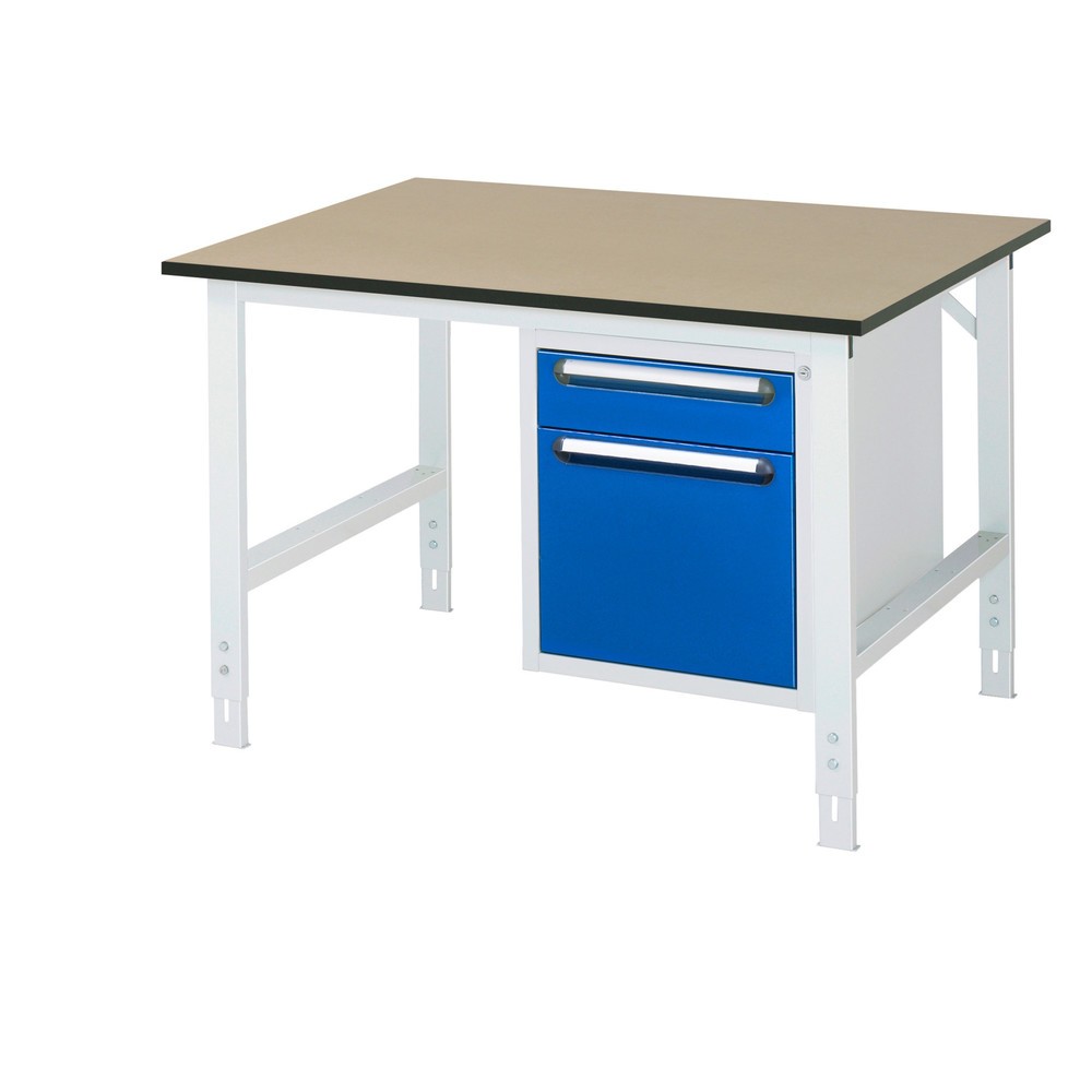 Numéro de l'image du produit 1: RAU Établi réglable en hauteur série TOM, HxlxP 760-1 080 x 1 250 x 1 000 mm, 2 tiroirs, Plan de travail en MDF