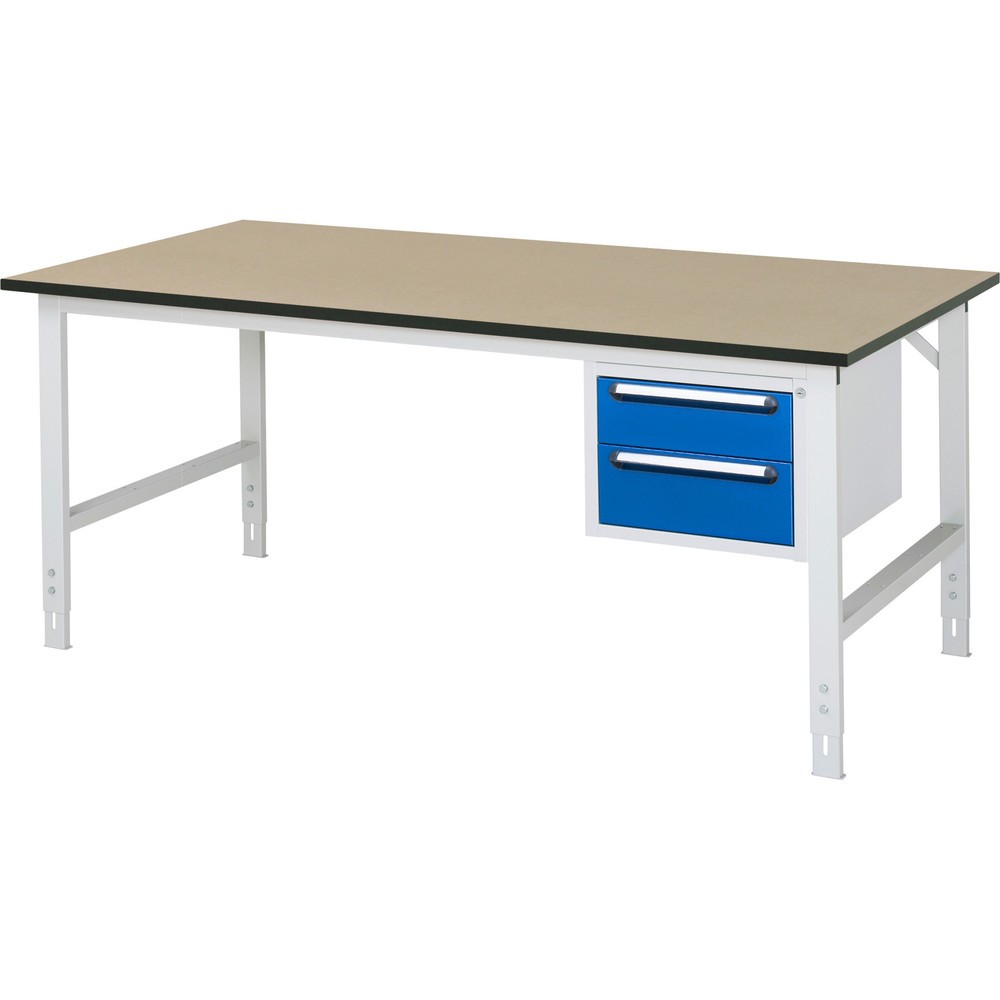 Numéro de l'image du produit 1: RAU Table de travail réglable en hauteur Série TOM, HxlxP 760-1 080 x 2 500 x 1 000 mm, 2 tiroirs, plan de travail en MDF