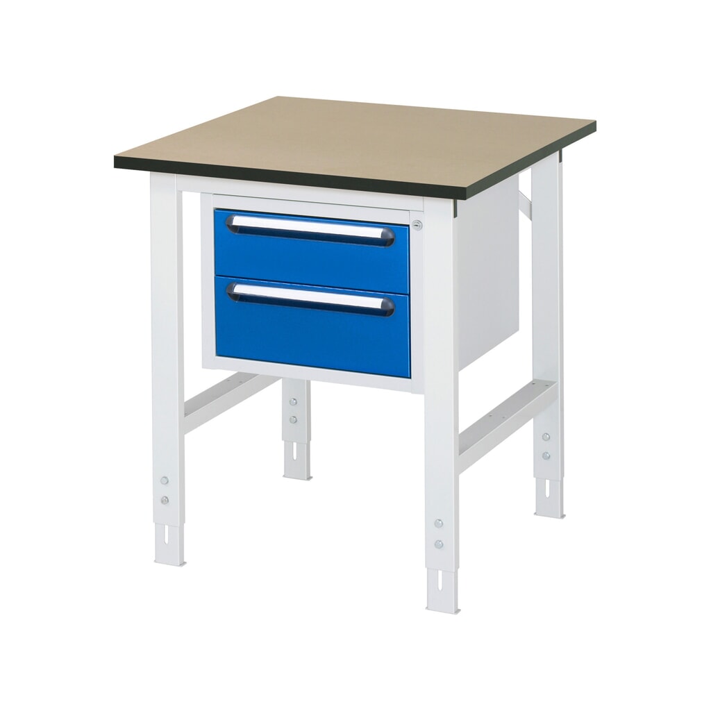 RAU Table de travail réglable en hauteur Série TOM, HxlxP 760-1 080 x 750 x 800 mm, 2 tiroirs, plan de travail en MDF N° de l'image du produit 1 : RAU Table de travail réglable en hauteur Série TOM, HxlxP 760-1 080 x 750 x 800 mm, 2 tiroirs, plan de travail en MDF