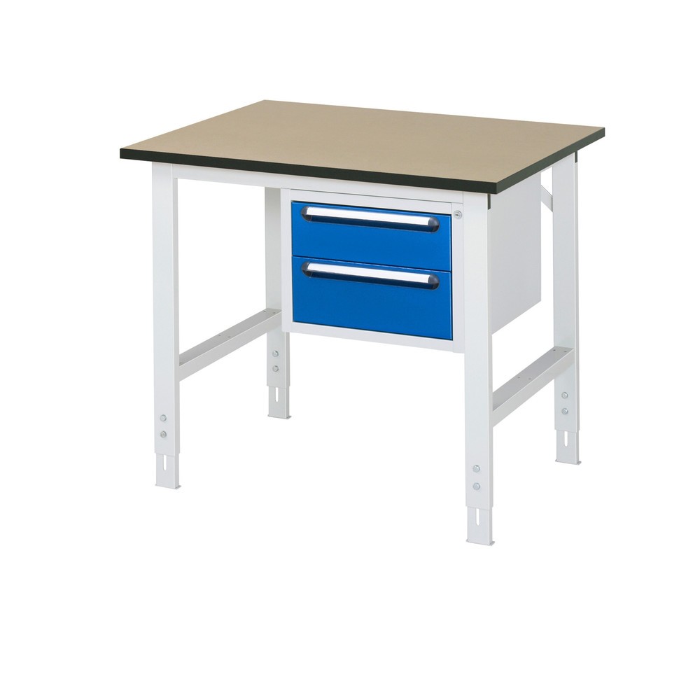 Numéro de l'image du produit 1: RAU Table de travail réglable en hauteur Série TOM, HxlxP 760-1 080 x 1 000 x 800 mm, 2 tiroirs, plan de travail en MDF