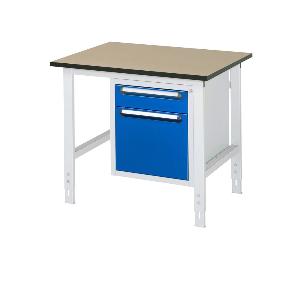 Numéro de l'image du produit 1: RAU Table de travail réglable en hauteur Série TOM, HxlxP 760-1 080 x 1 000 x 800 mm, 2 tiroirs, plan de travail en MDF