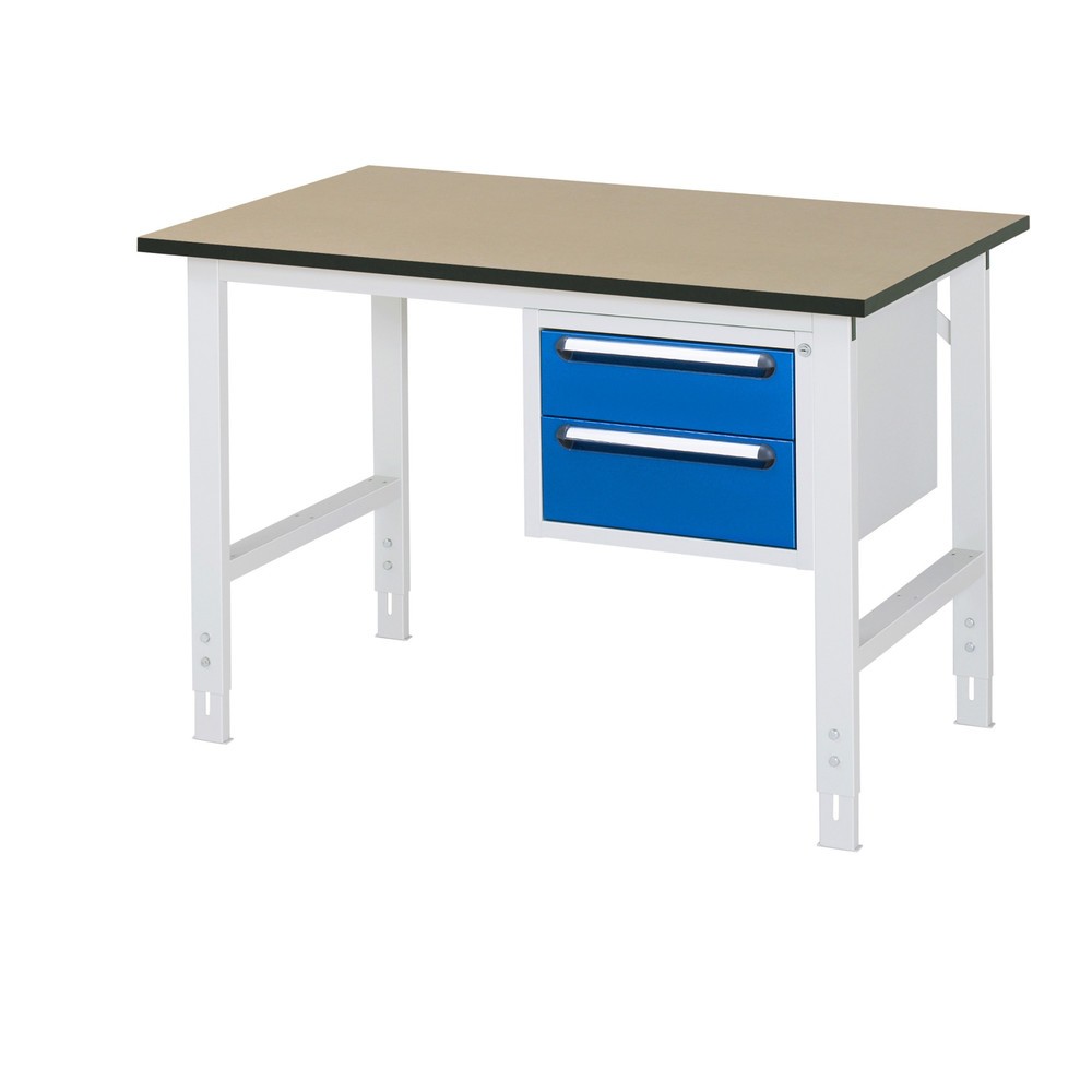 Numéro de l'image du produit 1: RAU Table de travail réglable en hauteur Série TOM, HxlxP 760-1 080 x 1 250 x 800 mm, 2 tiroirs, plan de travail en MDF