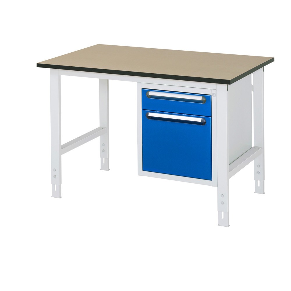 Numéro de l'image du produit 1: RAU Table de travail réglable en hauteur Série TOM, HxlxP 760-1 080 x 1 250 x 800 mm, 2 tiroirs, plan de travail en MDF
