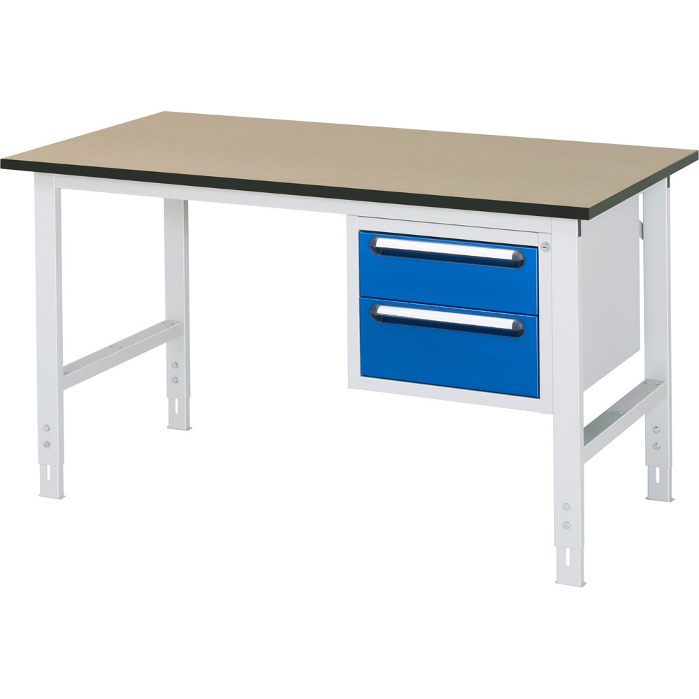 Numéro de l'image du produit 1: RAU Table de travail réglable en hauteur Série TOM, HxlxP 760-1 080 x 1 500 x 800 mm, 2 tiroirs, plan de travail en MDF