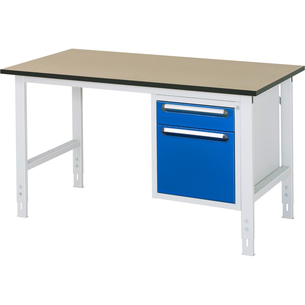 Numéro de l'image du produit 1: RAU Table de travail réglable en hauteur Série TOM, HxlxP 760-1 080 x 1 500 x 800 mm, 2 tiroirs, plan de travail en MDF