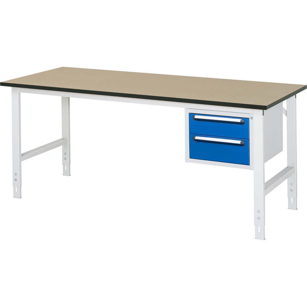 Numéro de l'image du produit 1: RAU Table de travail réglable en hauteur Série TOM, HxlxP 760-1 080 x 2 500 x 800 mm, 2 tiroirs, plan de travail en MDF